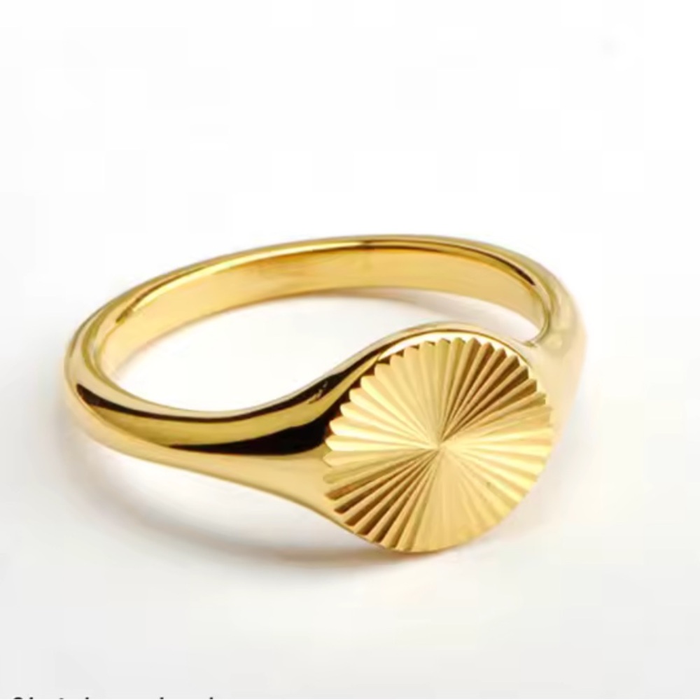 Gold Stainless Steel Sunburst Ring